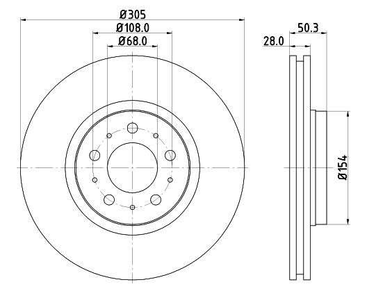Volvo brake disc front - vented, 305x28/50.2 v70 16" wheels