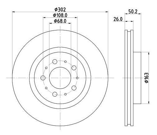 Volvo brake disc front - vented, 302x26/50 c70 16" wheels