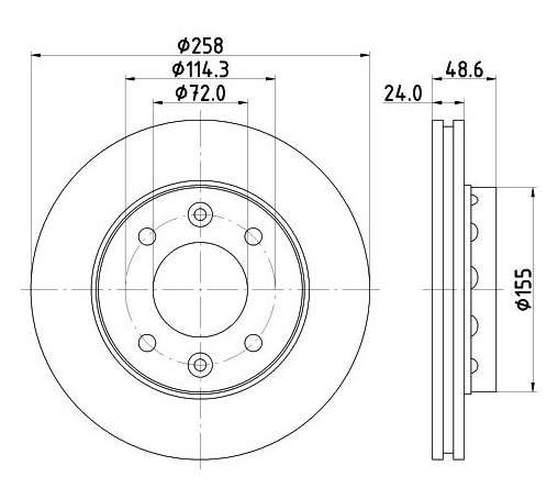 Kia brake disc front - vented 258x24/48.50 carens