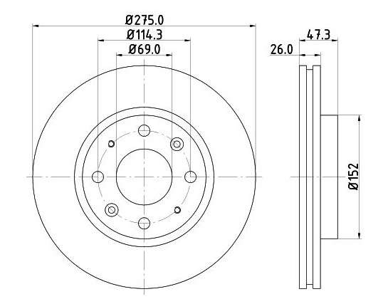 Kia brake disc front - vented 275x26/47.3 vehicles with abs