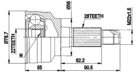 Kia cv joint - outer 28-22-56
