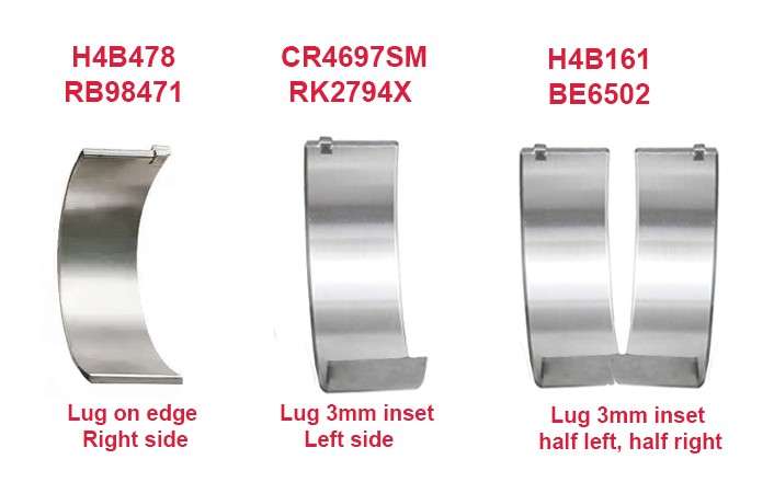 Kia con-rod bearing set 4 cyl RIGHT SIDE LUG ON EDGE - Size 000