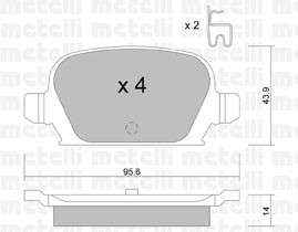 Daewoo brake pad set - rear 96x44x14 nubira