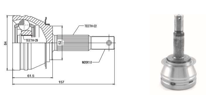 Daewoo cv joint - outer 22-29-52