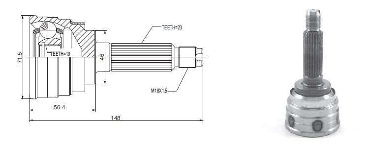 Daewoo cv joint - outer 23-19-46