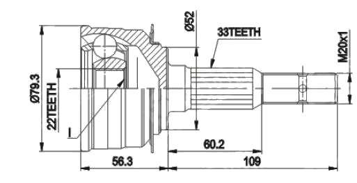 Daewoo cv joint - outer 33-22-52