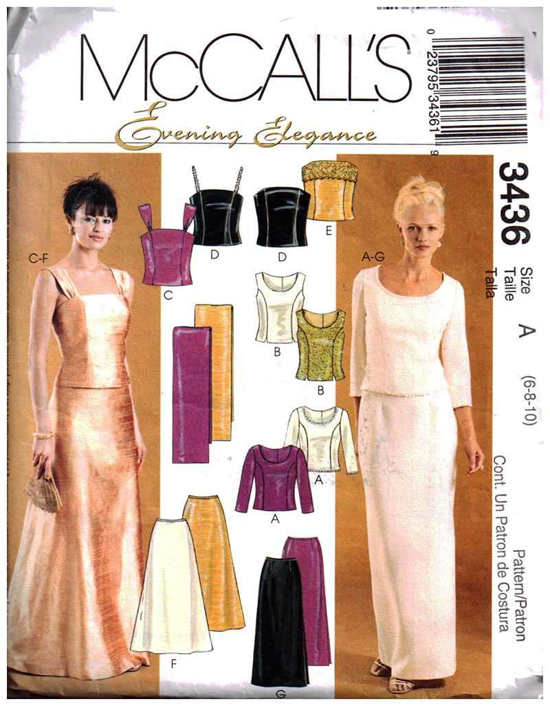 McCALLS 3436 EVENING ELEGANCE LINED TOPS-SKIRT SIZE D=12-14-16 COMPLETE ONLY UNCUT PATTERN SUPPLIED