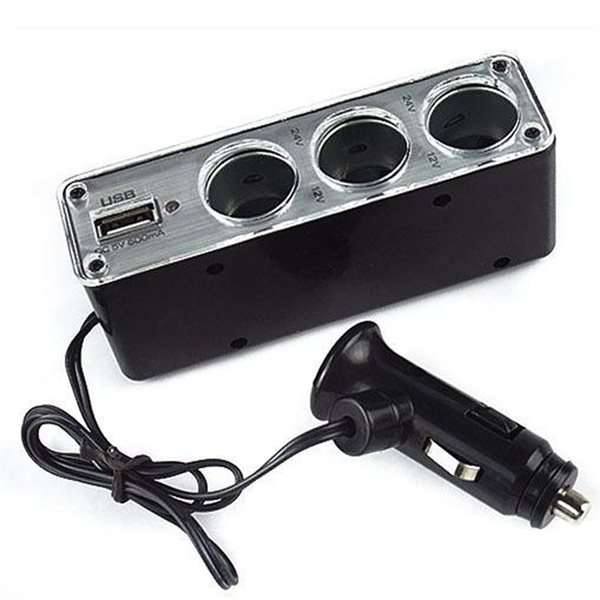 In-Car USB + Triple Socket Charger Adapter Multiple Points