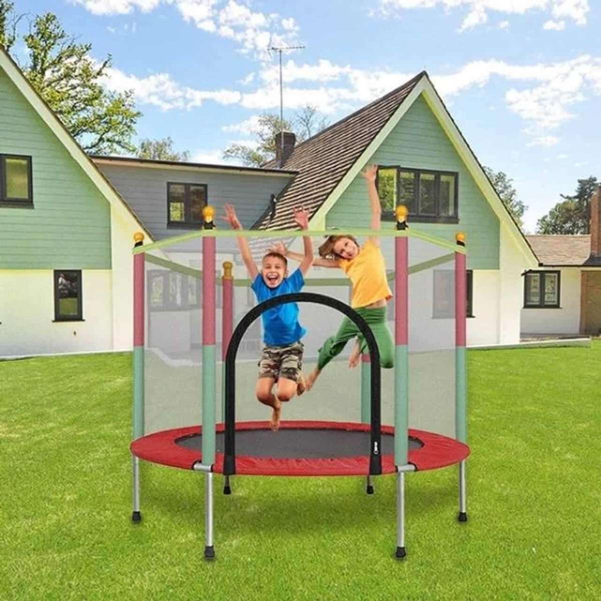 Kids Trampoline with Safety Net & Fence - Outdoor Jumping Bounce Bed