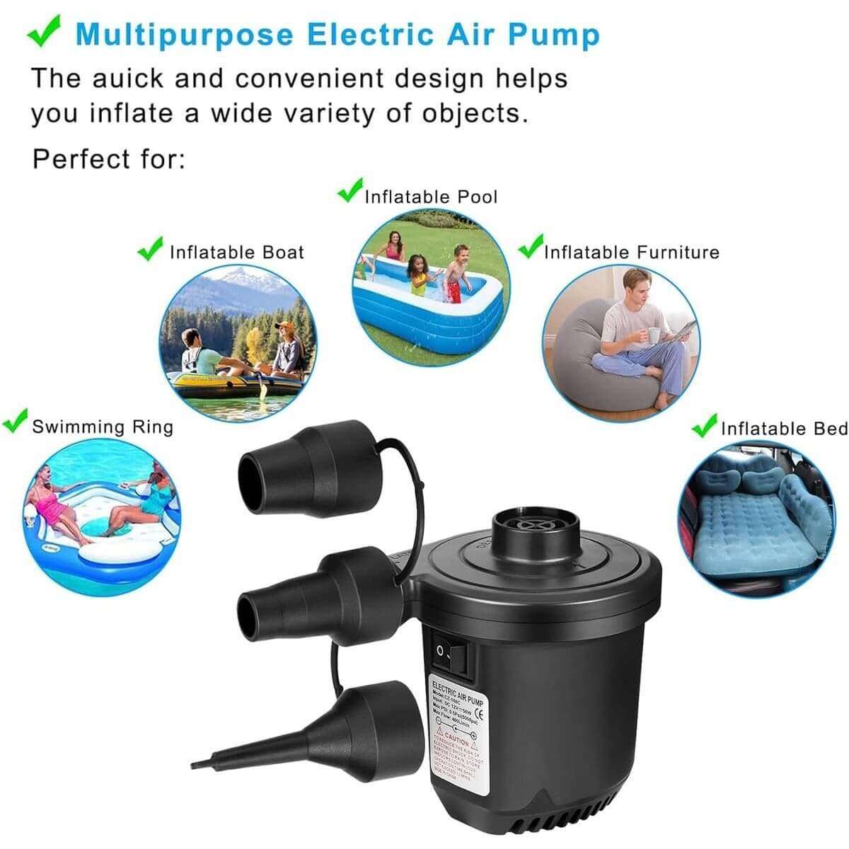 Portable Fast Inflatable Air Pump With 3 Nozzles