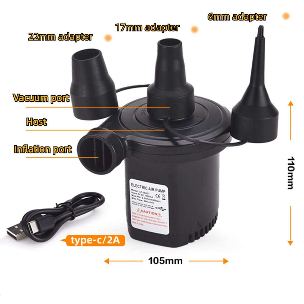 Portable Fast Inflatable Air Pump With 3 Nozzles