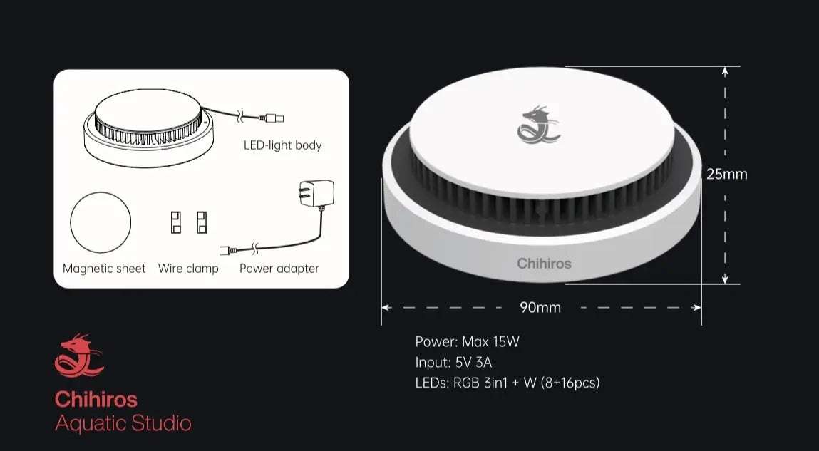 Chihiros Magnetic Light 2  5V 3A USB Nano RGB Light (800lm)