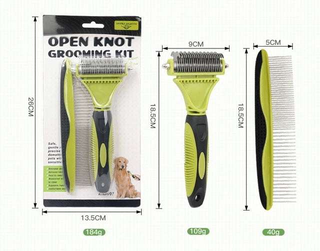 Green Meadow Open Knot Grooming Kit  2-Piece Dematting & Deshedding Set