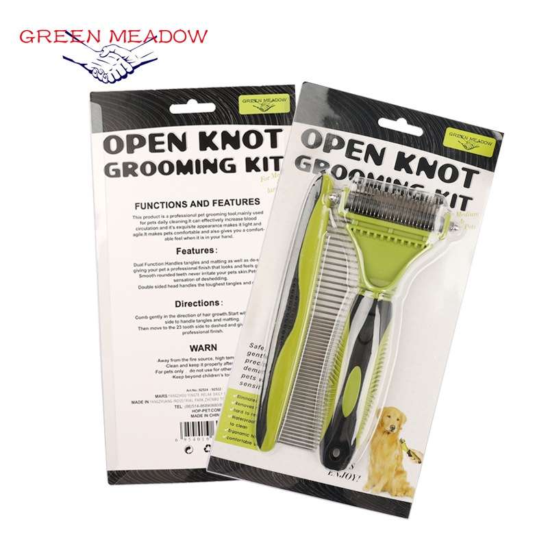 Green Meadow Open Knot Grooming Kit  2-Piece Dematting & Deshedding Set