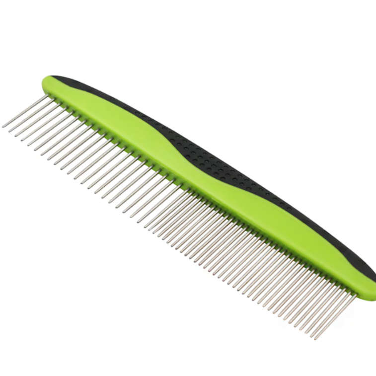 Rubber Handle Steel Pet Comb  Fine Tooth Grooming & Finishing Comb