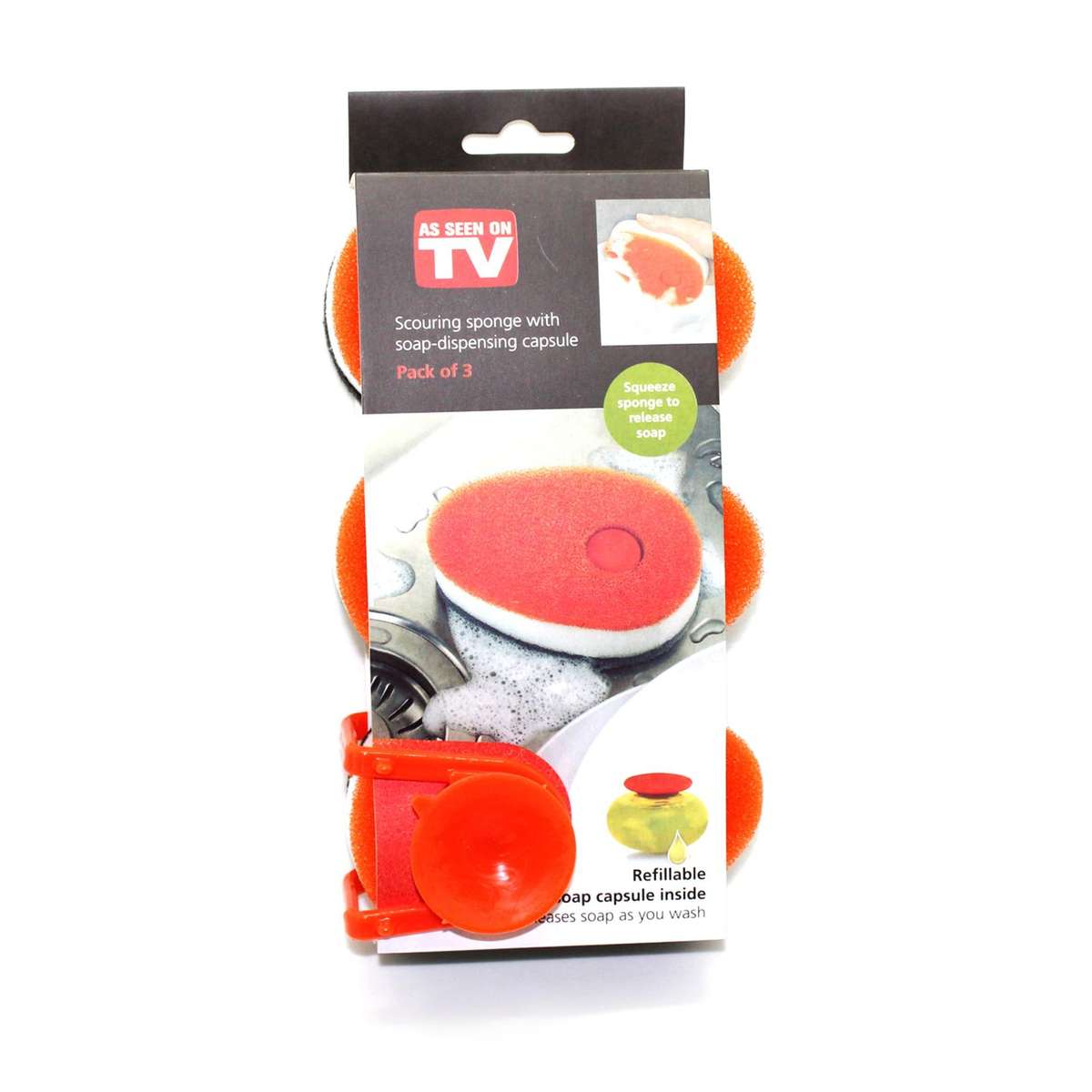 Scouring Sponge With Soap-Dispensing Capsule, Pack Of 3
