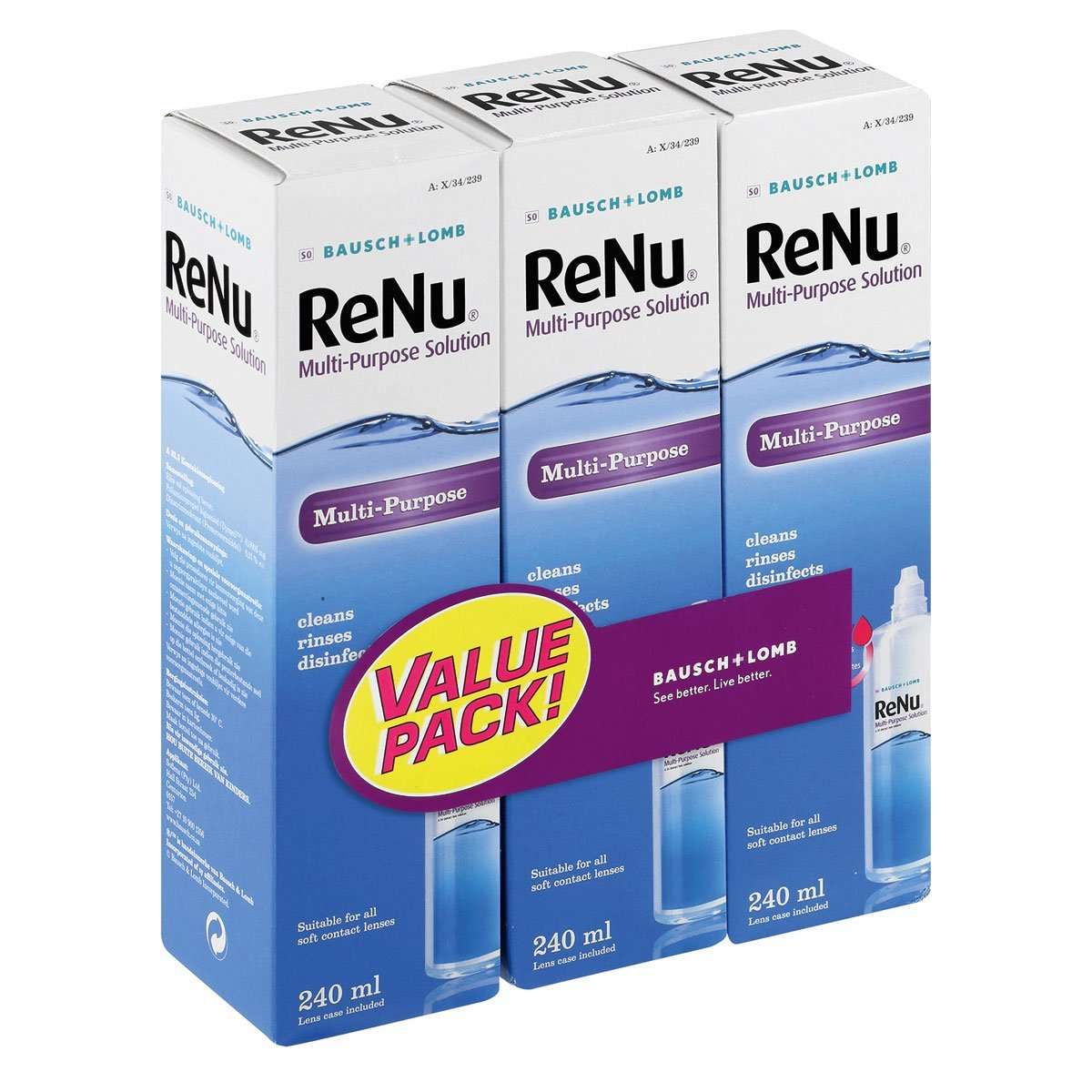 BAUSCH & LOMB RENU MULTIPURPOSE 240ML 3 VALUE PACK