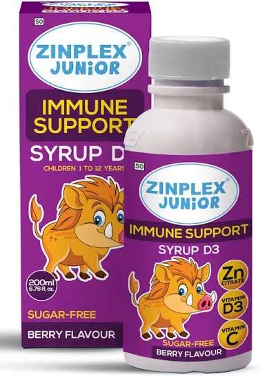 ZINPLEX JUNIOR IMMUNE SUPPORT D3 SUGAR FREE 200ML BERRY