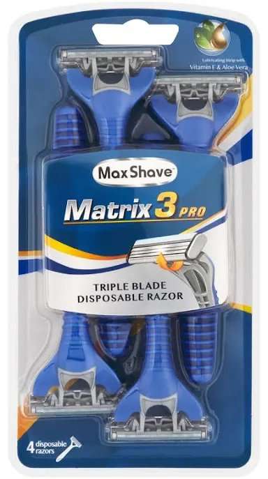 MAX SHAVE MEN 3BLADE 4PC DISP RAZOR