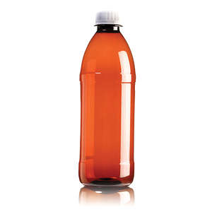 PLAS BOTTLE 500ML ROUND AMBER SCREW C 70