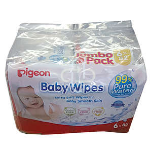 PIGEON BABY WIPES 99% WATER 6 X 82s ~