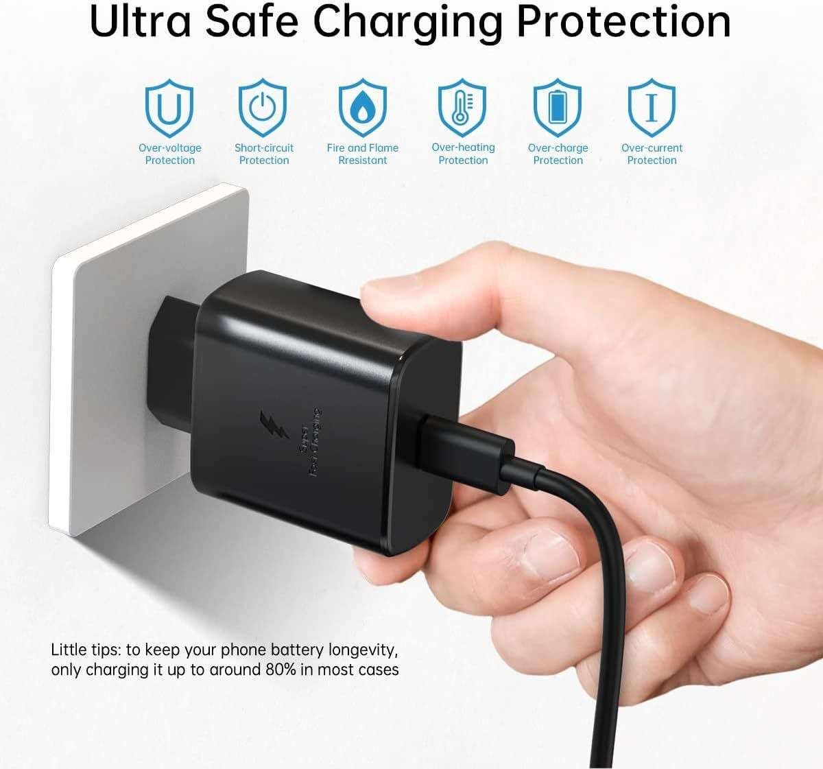 45W PD Fast Charger for Android with USB-C to USB-C  Black