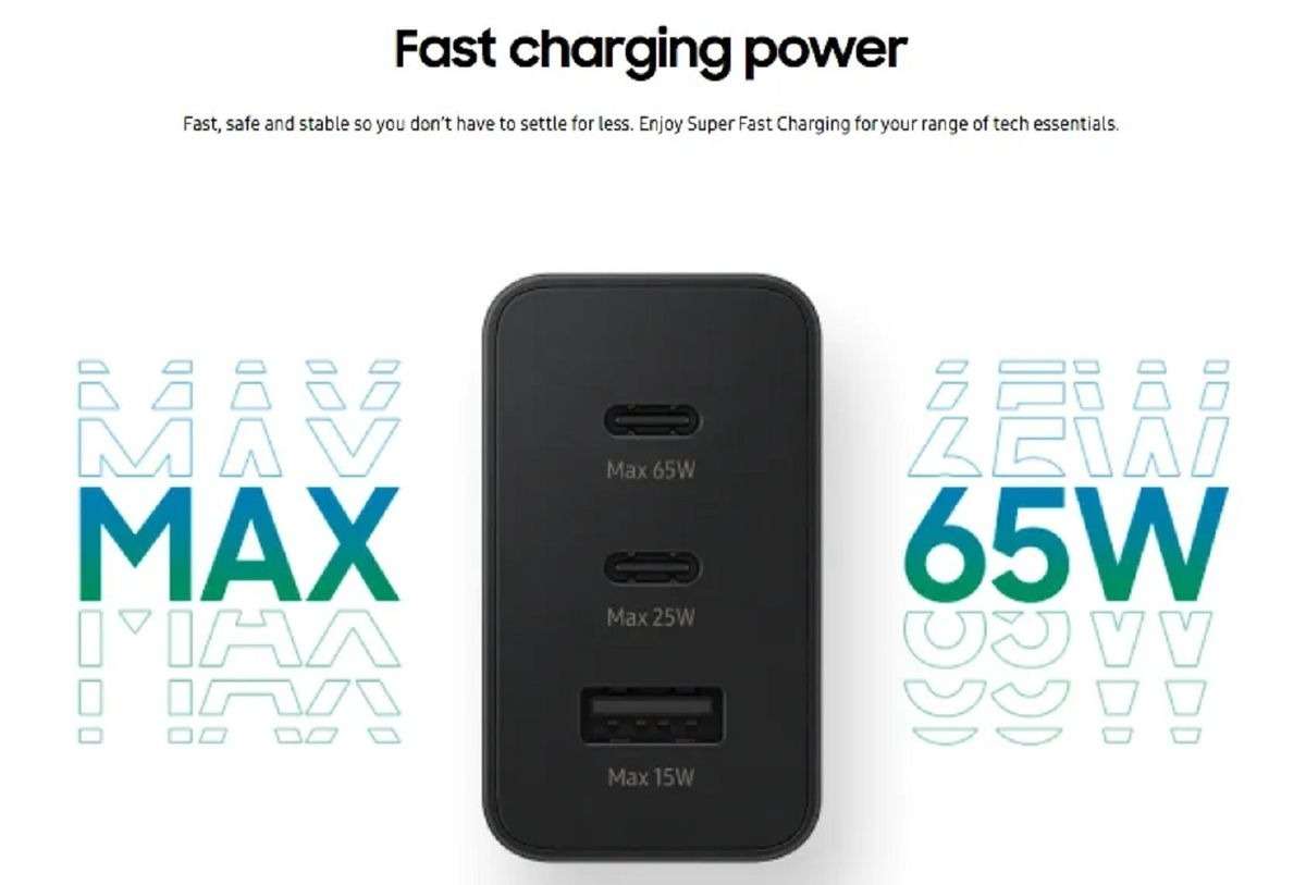 65W PD Fast Charger for Android + USB-C To C Cable  Black