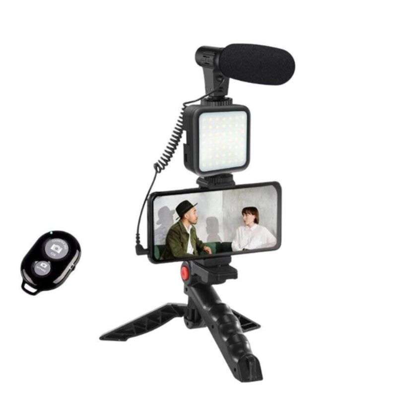 Professional Vlogging Kit with Tripod, LED Light & Microphone