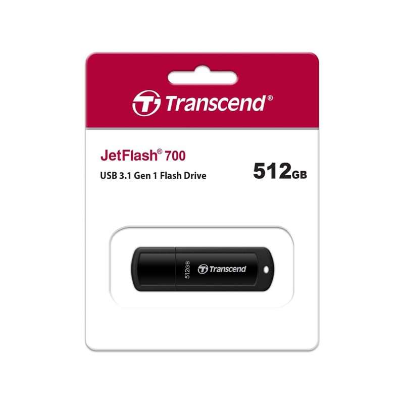 512GB Transcend JetFlash 700 USB Type-A Flash Drive Black