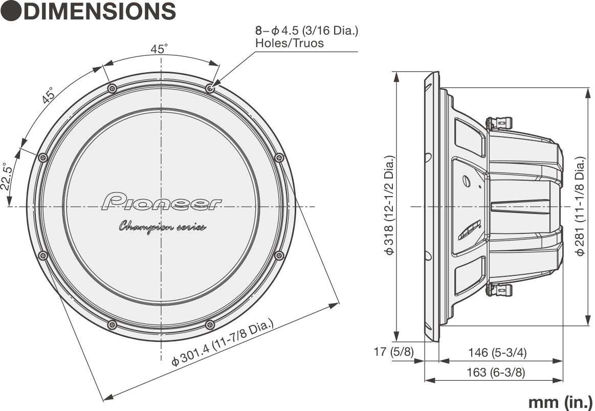 Pioneer TS-W32D4 12" Champion Series 1500w DVC Subwoofer