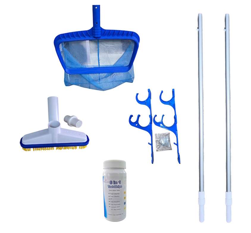 Aqua Max 7-Piece Pool Cleaning Set | HiVac, Leaf Net, 2x Pole & Test Kit