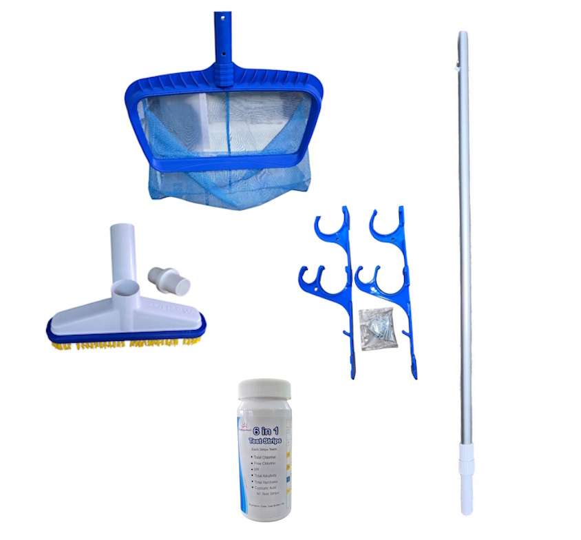 Aqua Max 6-Piece Pool Cleaning Set | HiVac, Leaf Net, Pole & Test Kit