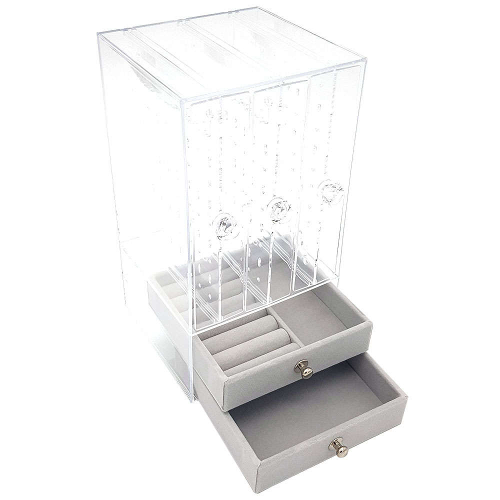 BUFFTEE Earring Jewellery Display Box (3-Panels with 2 Draws)