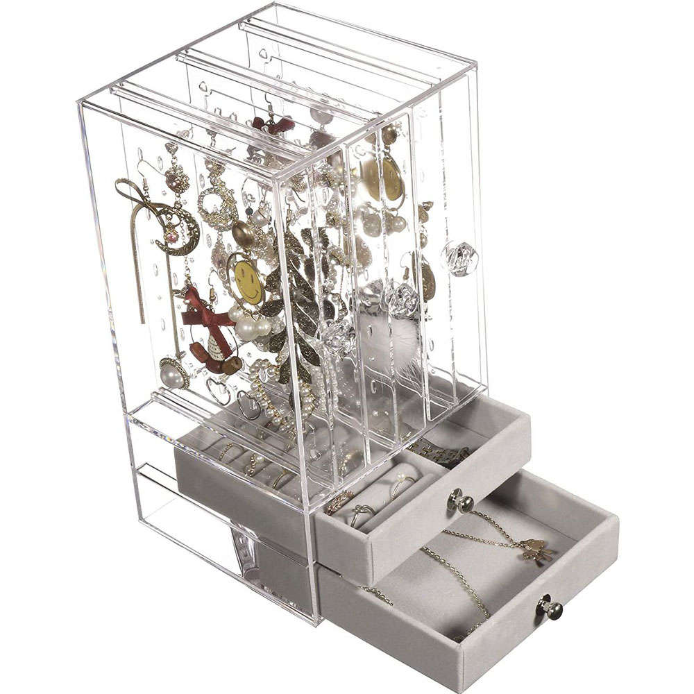 BUFFTEE Earring Jewellery Display Box (3-Panels with 2 Draws)