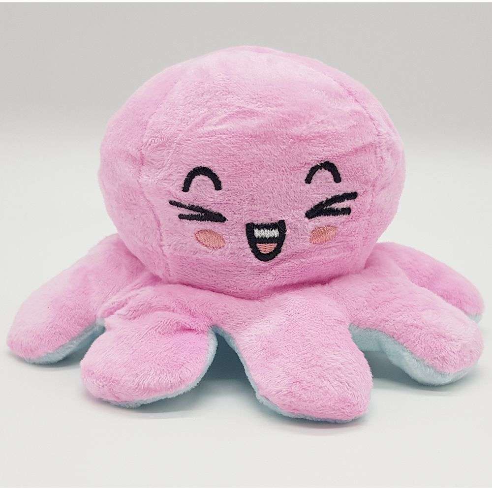 Emoji - Mini Mood Octopus Plush Toy - Pink & Blue - Unamused Face