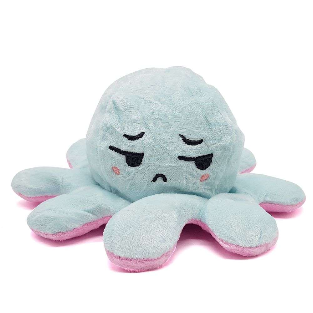 Emoji - Mini Mood Octopus Plush Toy - Pink & Blue - Unamused Face
