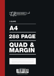 3 Quire - 288 Page A4 Counter Book Quad & Margin (5 Pack)