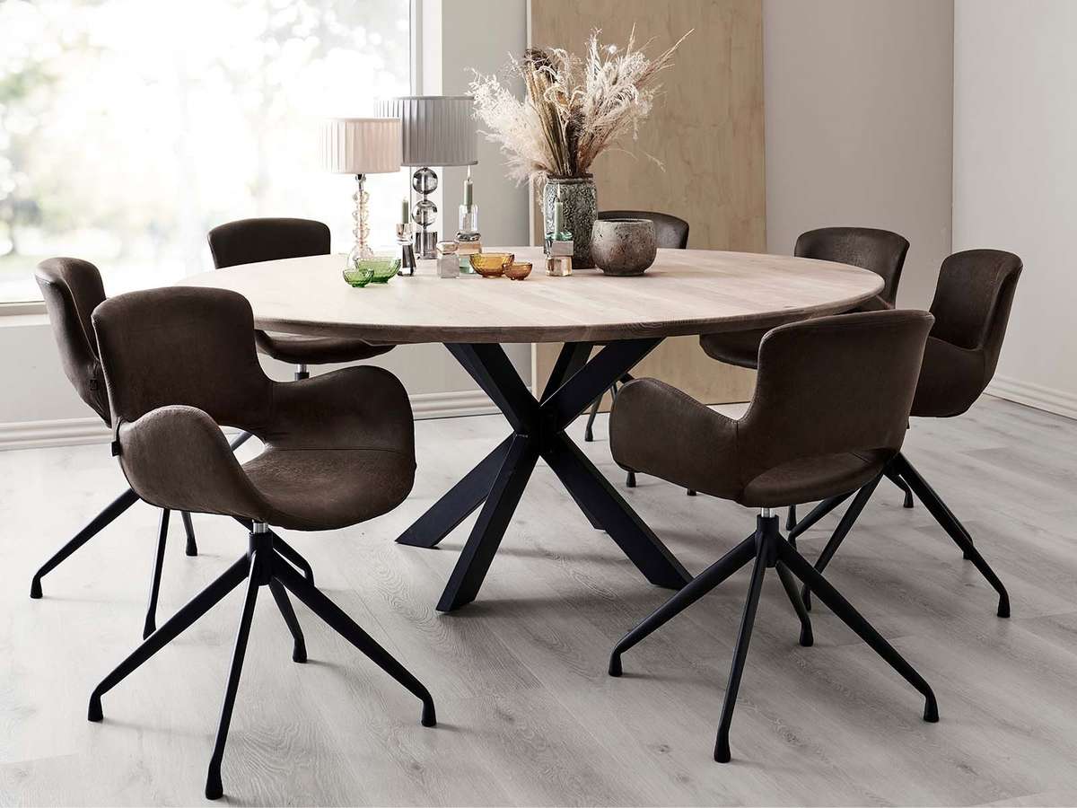 QandAHome-Alexis Genuine Leather 6 Seater Dining Set