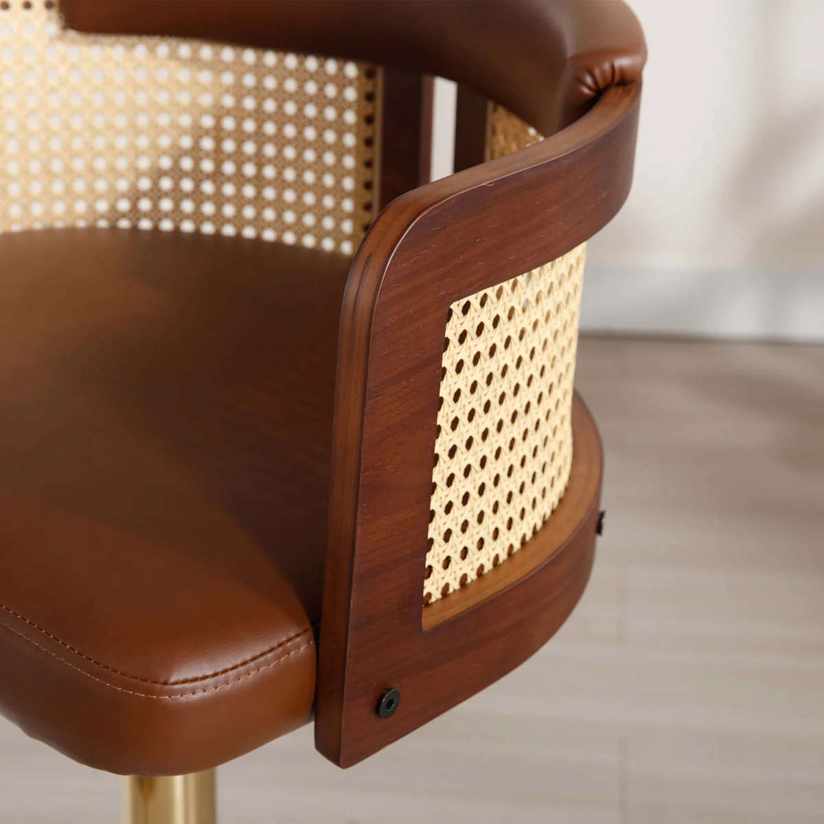 QandAHome-Brown Rattan Barstool