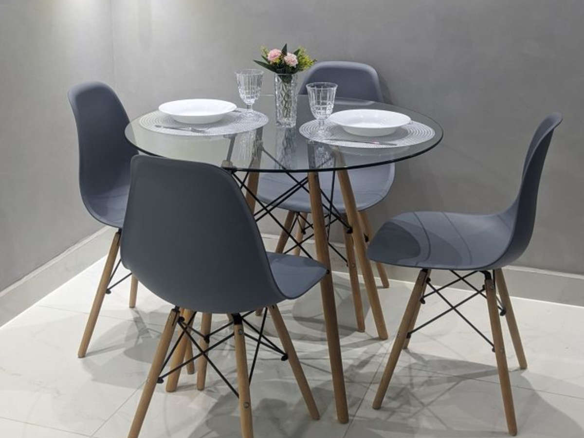 QandAHome-Julisa Clear Round Table Set (Grey)
