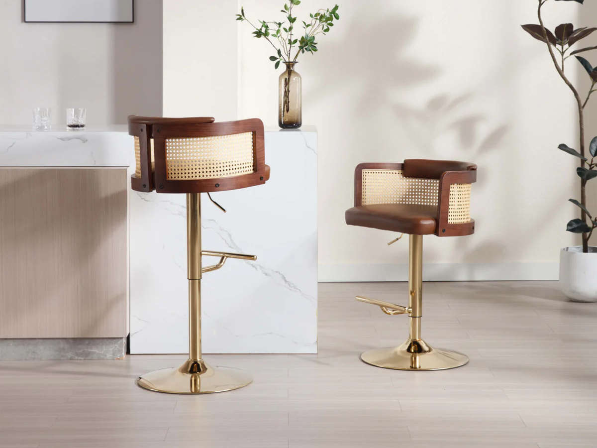 QandAHome-Brown Rattan Barstool