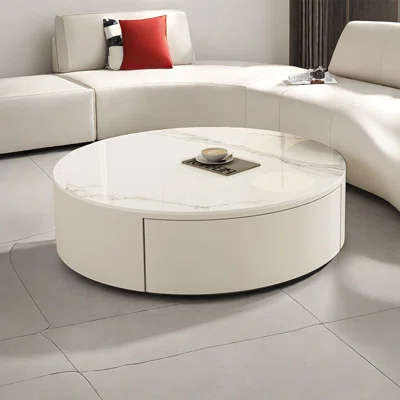 --Sleek White Round Wood Coffee Table