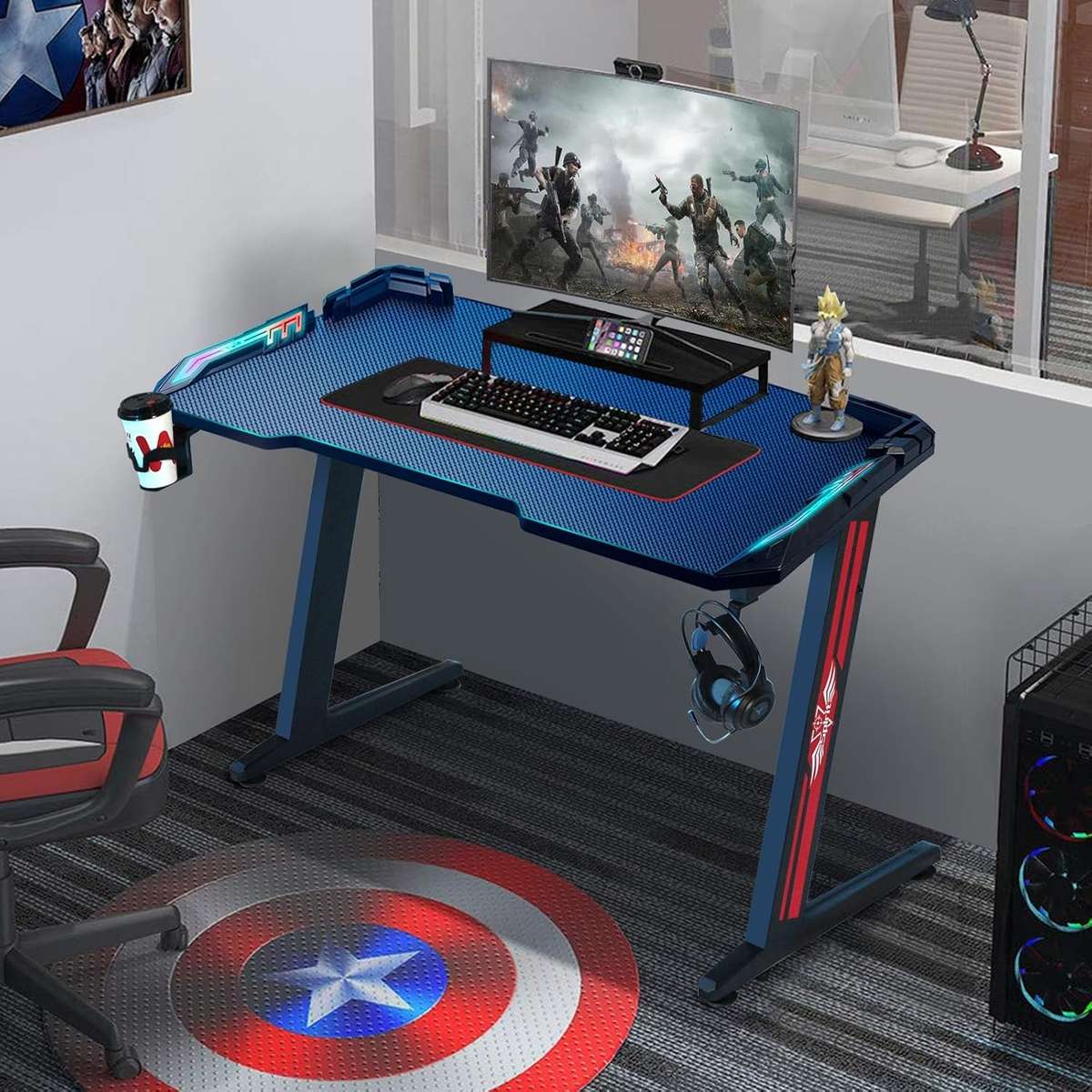 QandAHome-ESport LED Gaming Computer Study Desk - Black