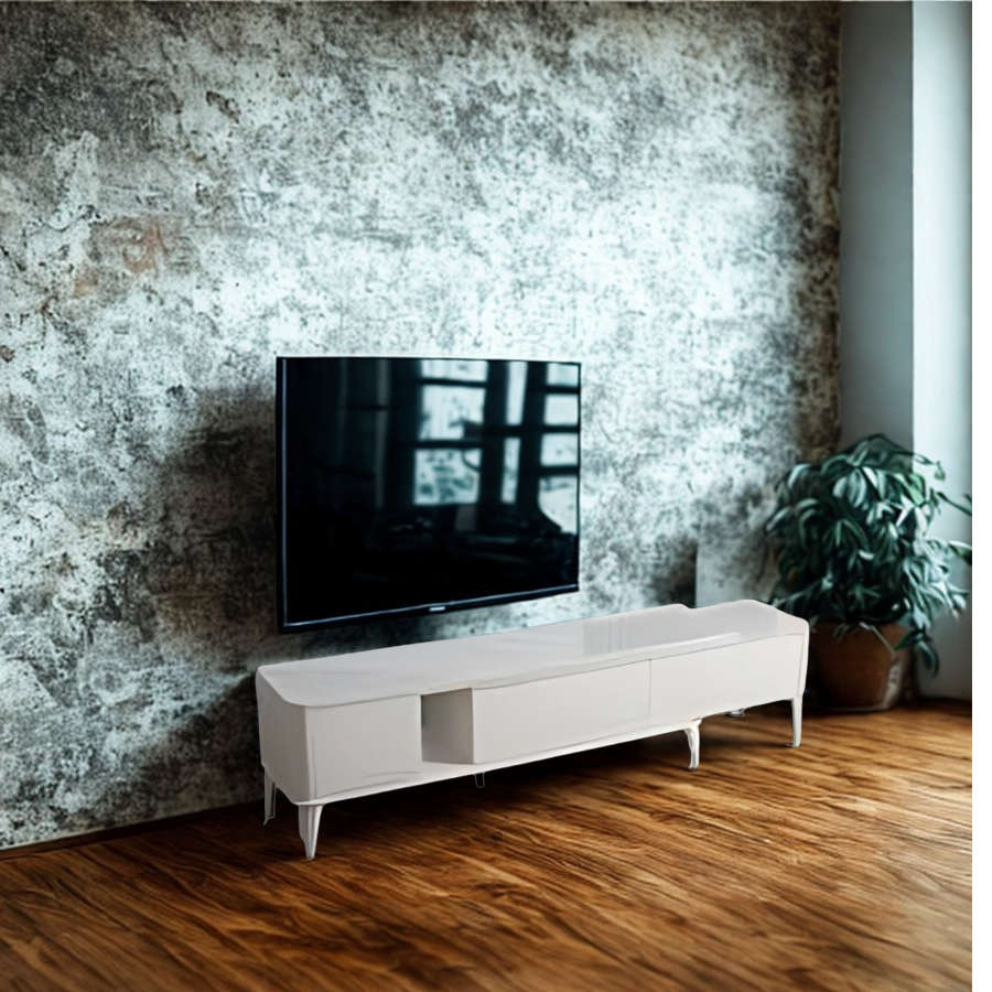 QandAHome-Glossed Marble Tv Stand