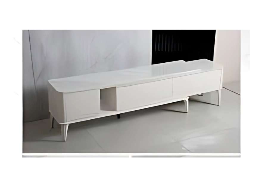QandAHome-Glossed Marble Tv Stand