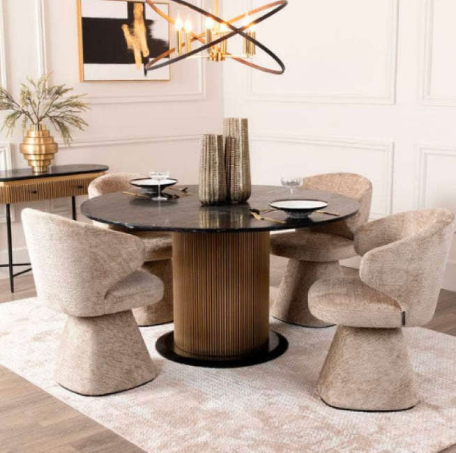 QandAHome-Modern Monarch Dining Table & 4 Beige Chairs set.