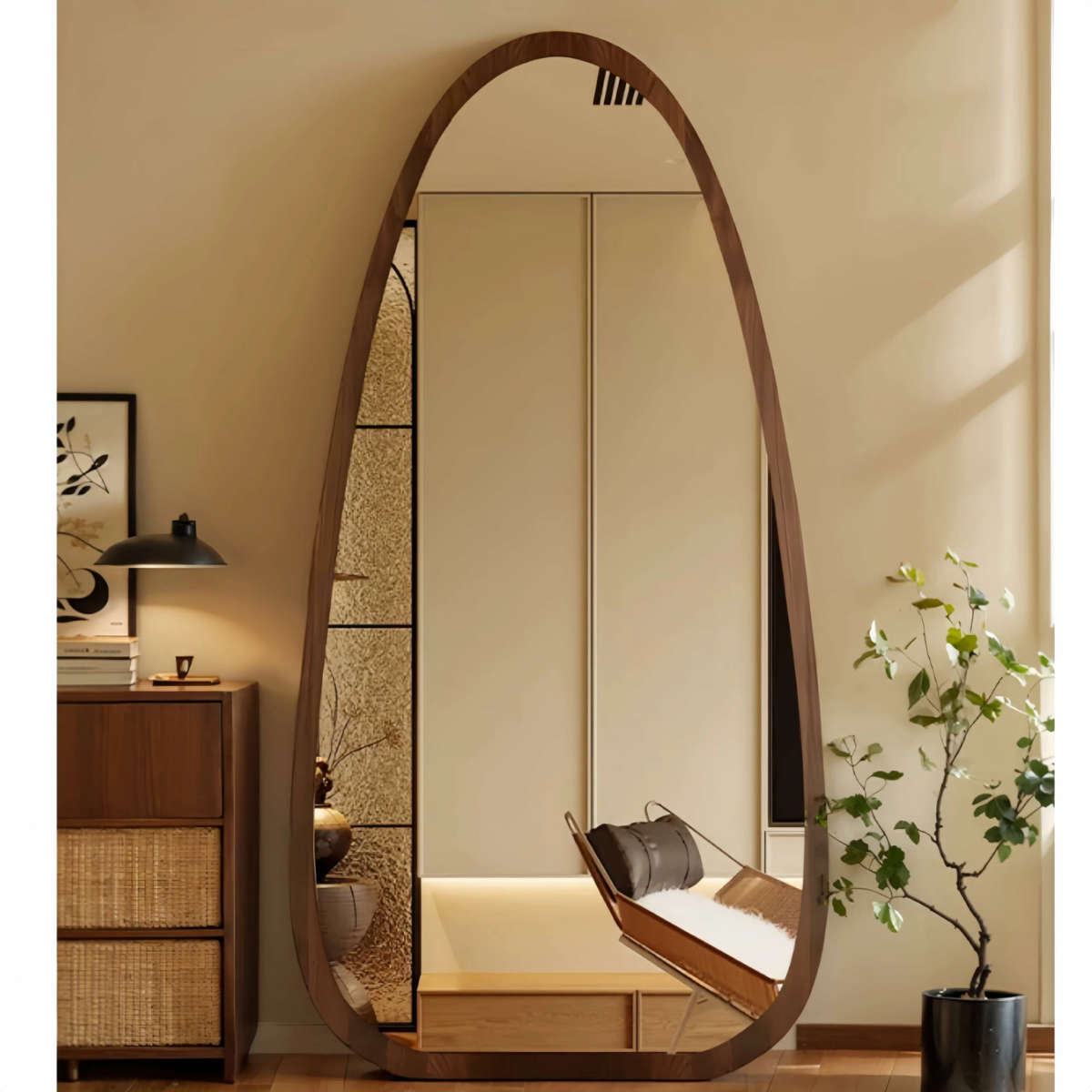 QandAHome-Wooden framed egg mirror (full length)