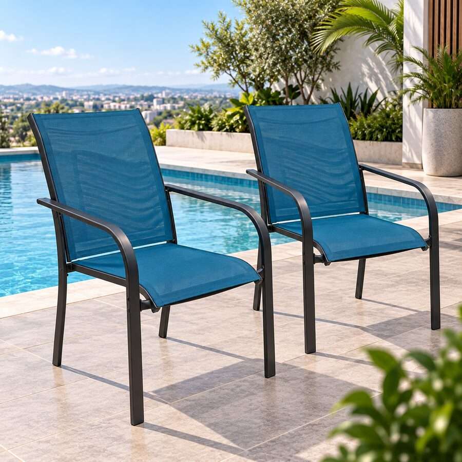 QandHome - Azure 2-Piece Outdoor Stackable Patio Chairs