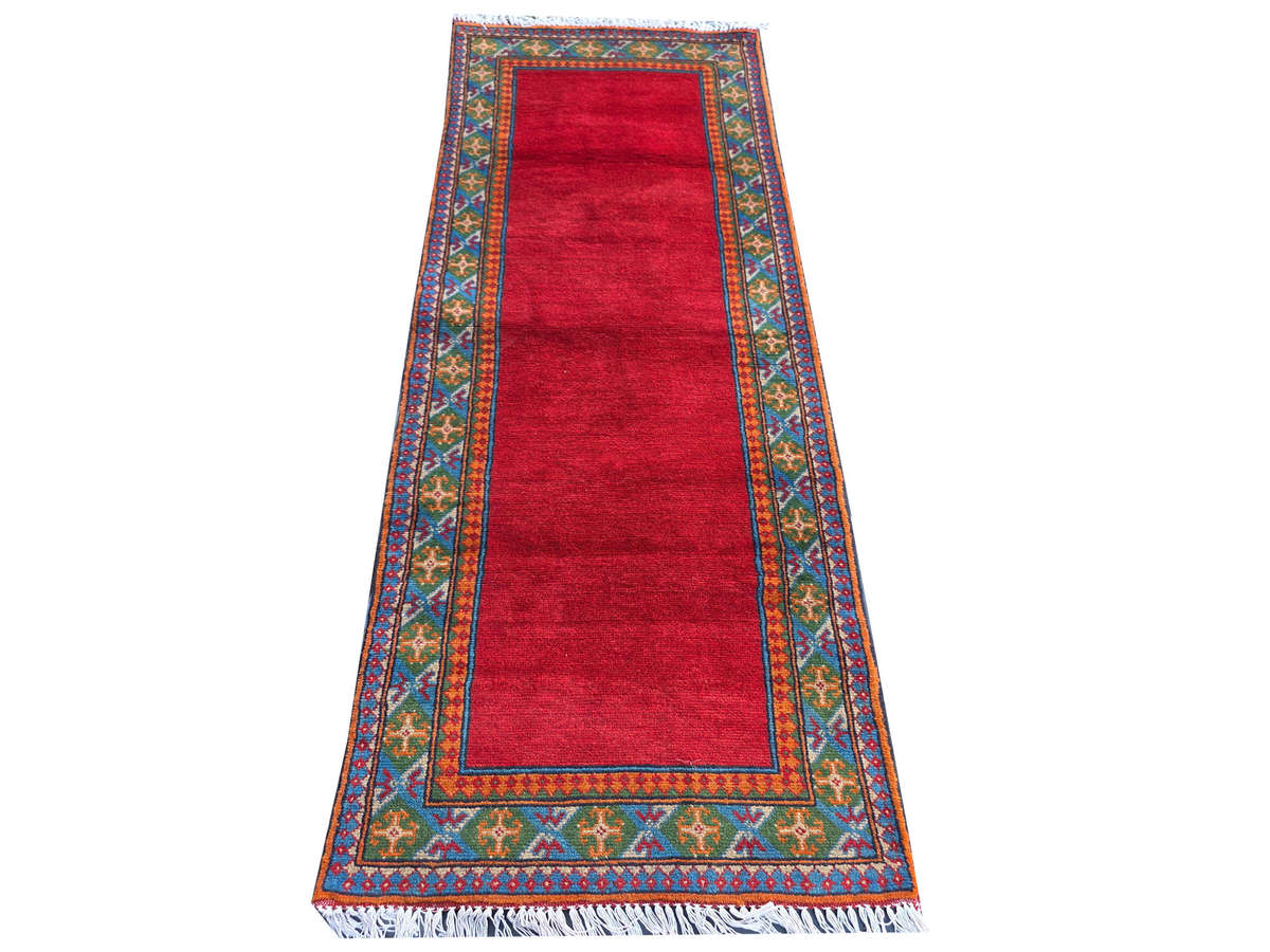 Red Kunduz Hand-knotted Carpet Runner 250 x 80 cm