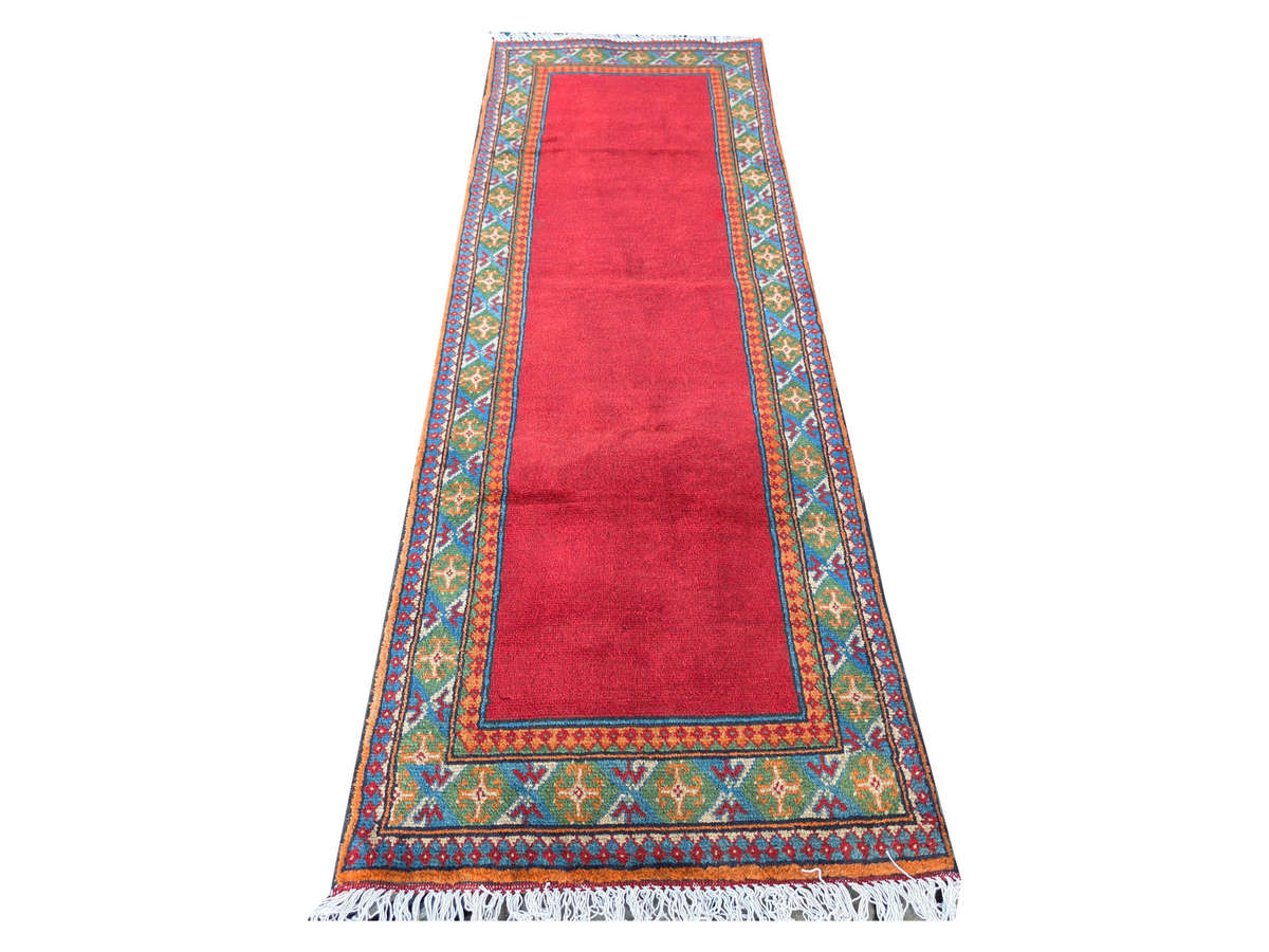 Red Kunduz Hand-knotted Carpet Runner 250 x 80 cm